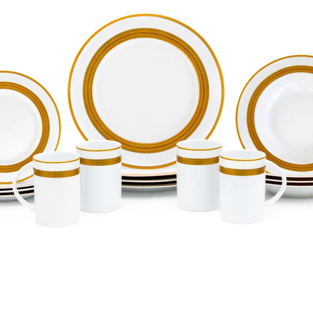 Elegant Gold and White Dinnerware Set